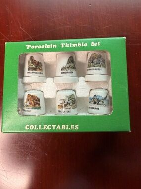 Porcelain Dinosaur Designs Thimble Set Collectibles Made in Taiwan